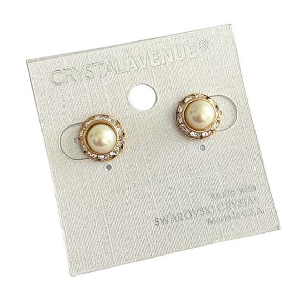 Gold Plated and Pearl Halo Crystal Earrings - Picture 1 of 2